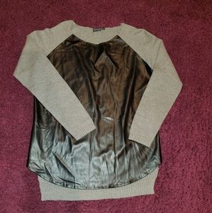 NWOT Gray Sweater with Faux Leather Front XL